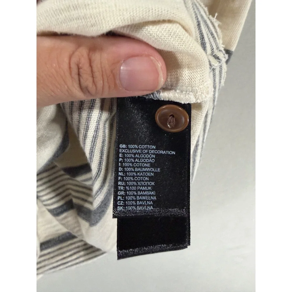 The North Face Mens Small Cream Grey Striped Short Sleeve Cotton Polo Shirt